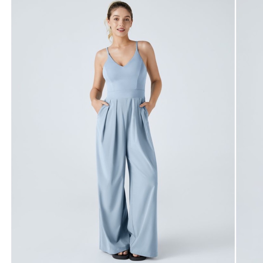 Halara Breezeful Backless Invisible Zipper Pocket Wide Leg Quick Dry Jumpsuit